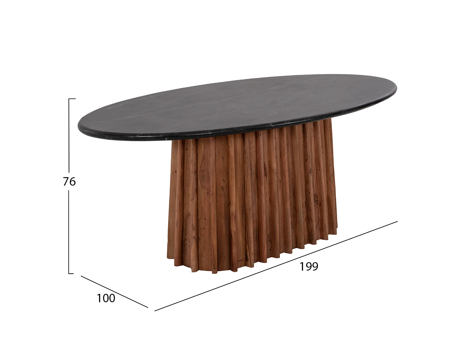 Table à manger ovale DRAXX en bois d'acacia et marbre noir 200x100x76 cm