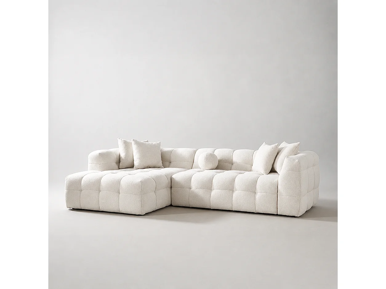 Sofá LUNA rinconero Izquierda tejido lana bouclé Ecru Mousse 290cm 4/5 plazas