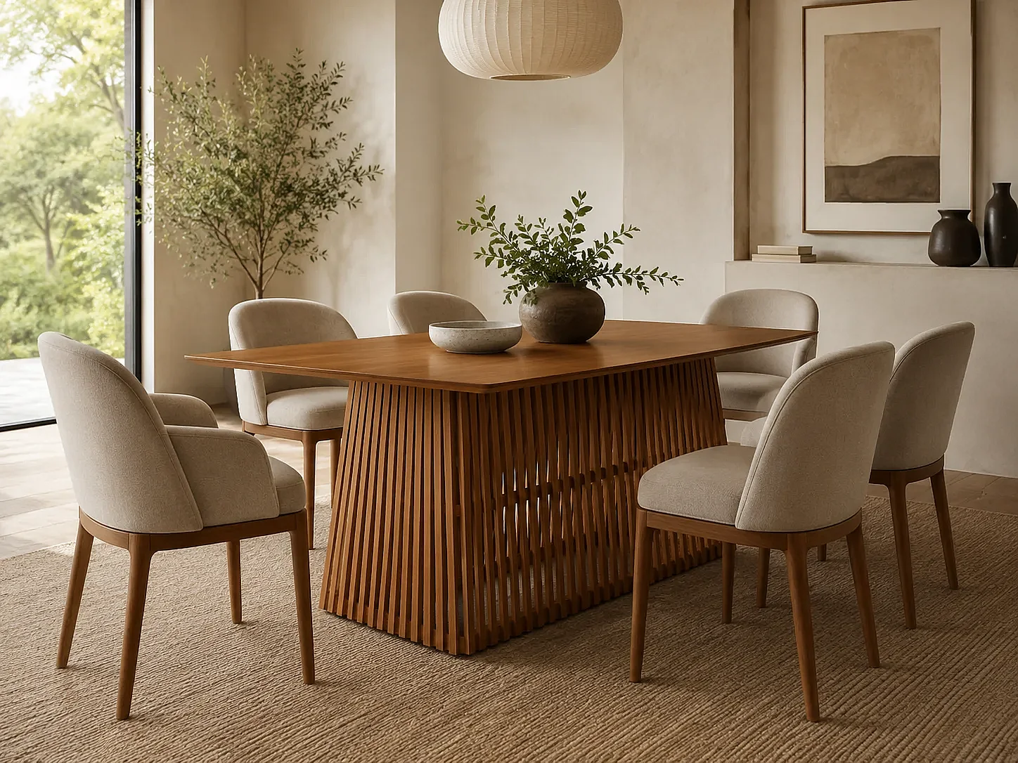 Table à manger FRANTZ rectangulaire en bois massif de mindi naturel 160x79.5x76.5 cm