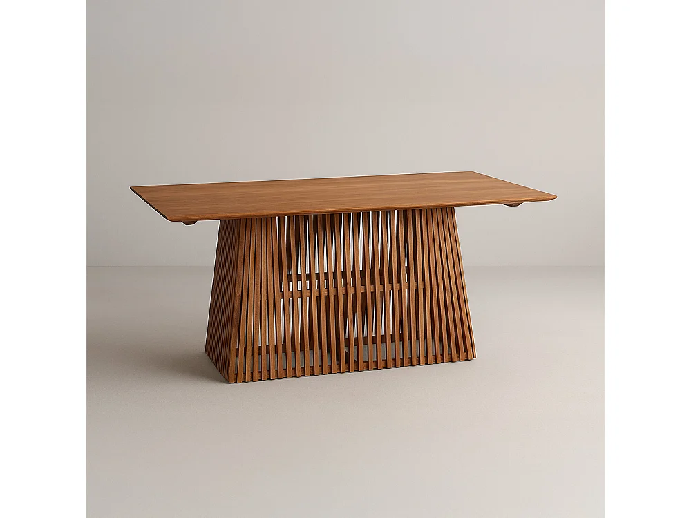 Table à manger FRANTZ rectangulaire en bois massif de mindi naturel 160x79.5x76.5 cm