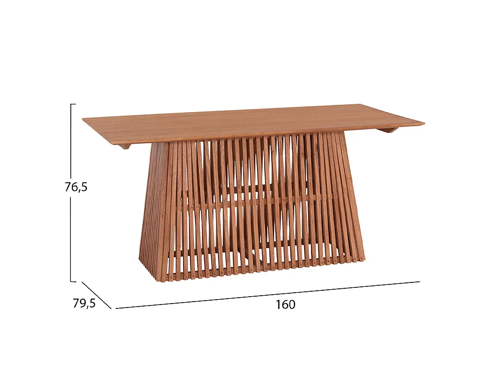 Table à manger FRANTZ rectangulaire en bois massif de mindi naturel 160x79.5x76.5 cm