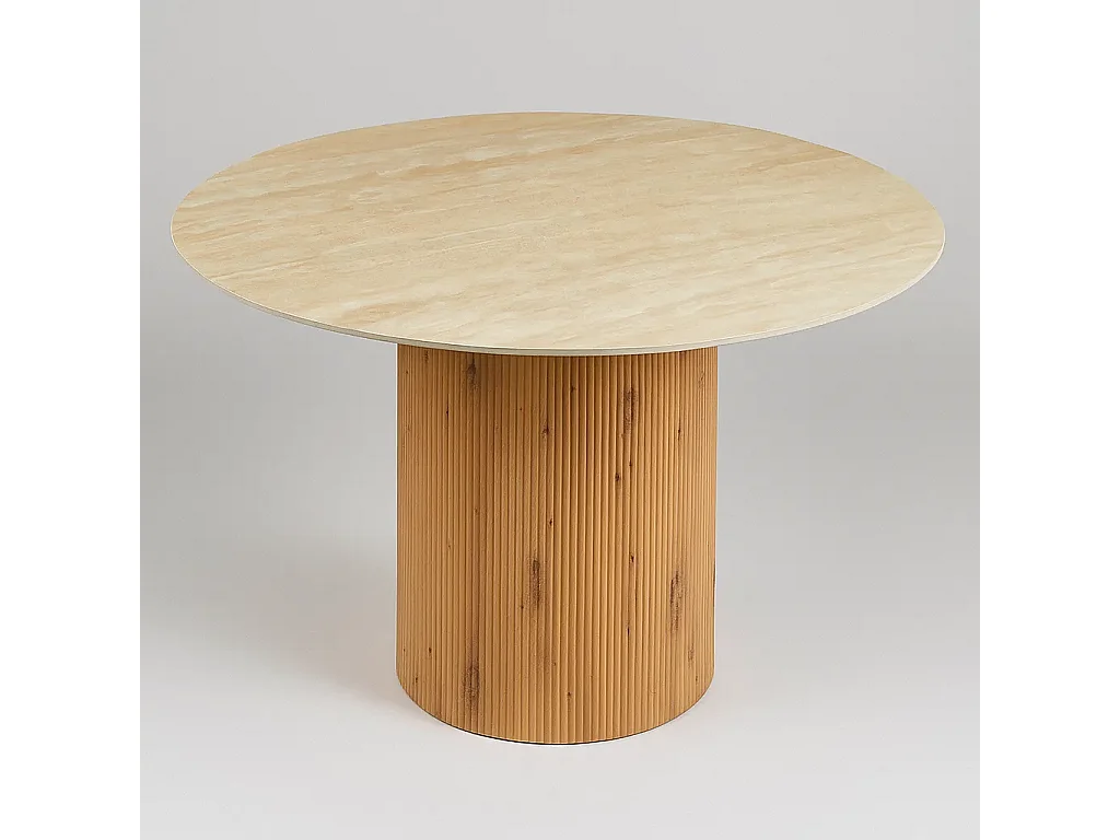Table à manger TWIL céramique effet travertin Φ126x77 cm