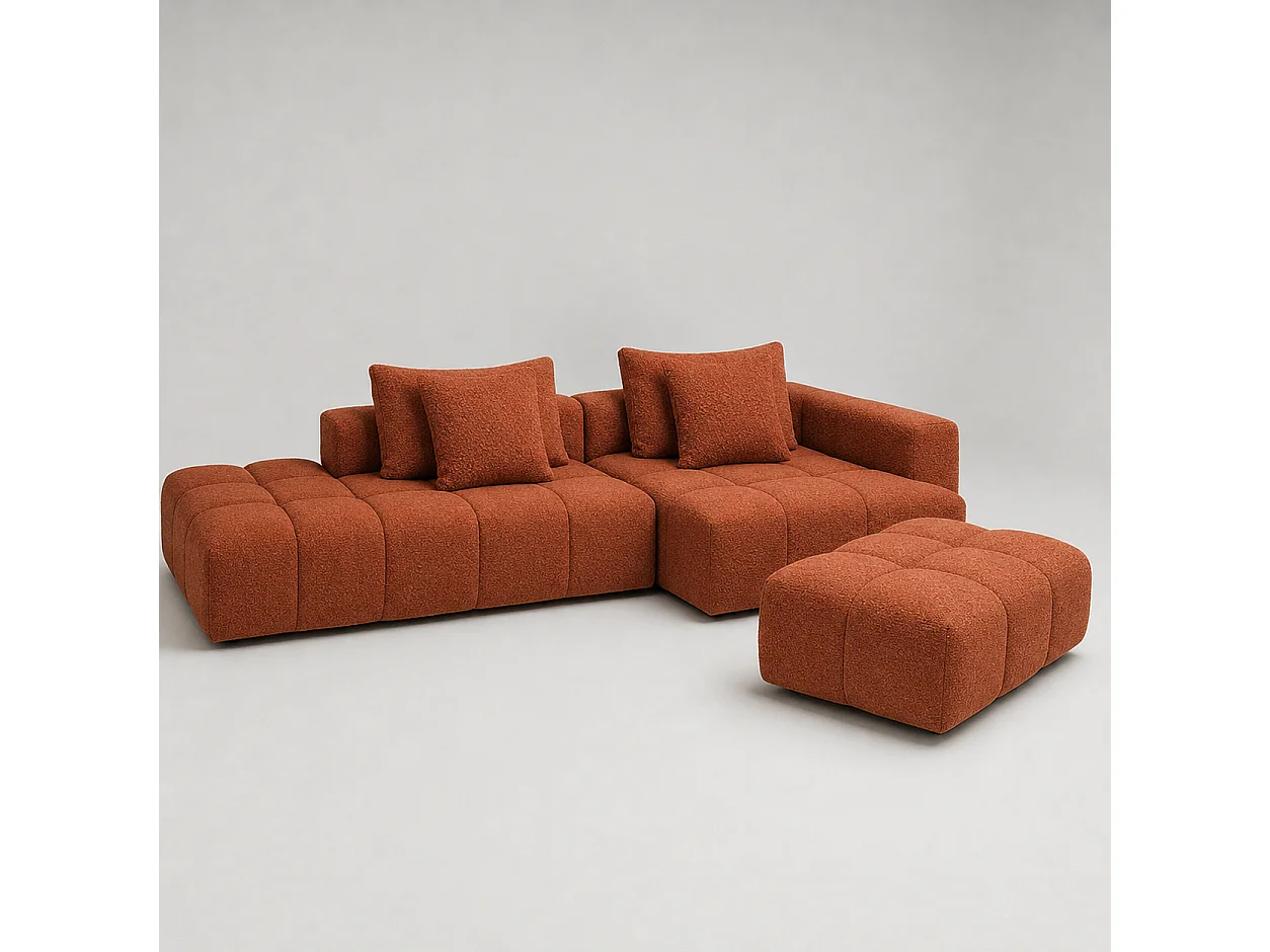 Canapé d'angle Droite PARIS Terracotta + Pouf