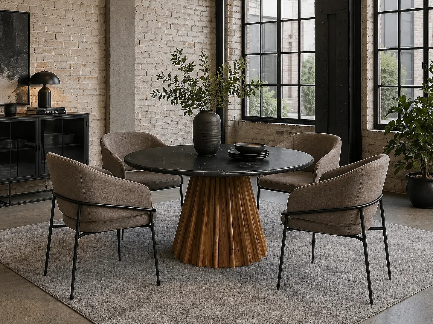 Table à manger ronde DRAXX en bois d'acacia et marbre noir Ø150x76 cm