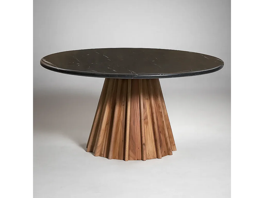 Table à manger ronde DRAXX en bois d'acacia et marbre noir Ø150x76 cm