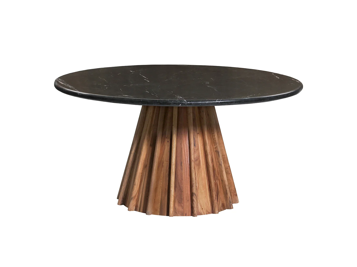 Table à manger ronde DRAXX en bois d'acacia et marbre noir Ø150x76 cm