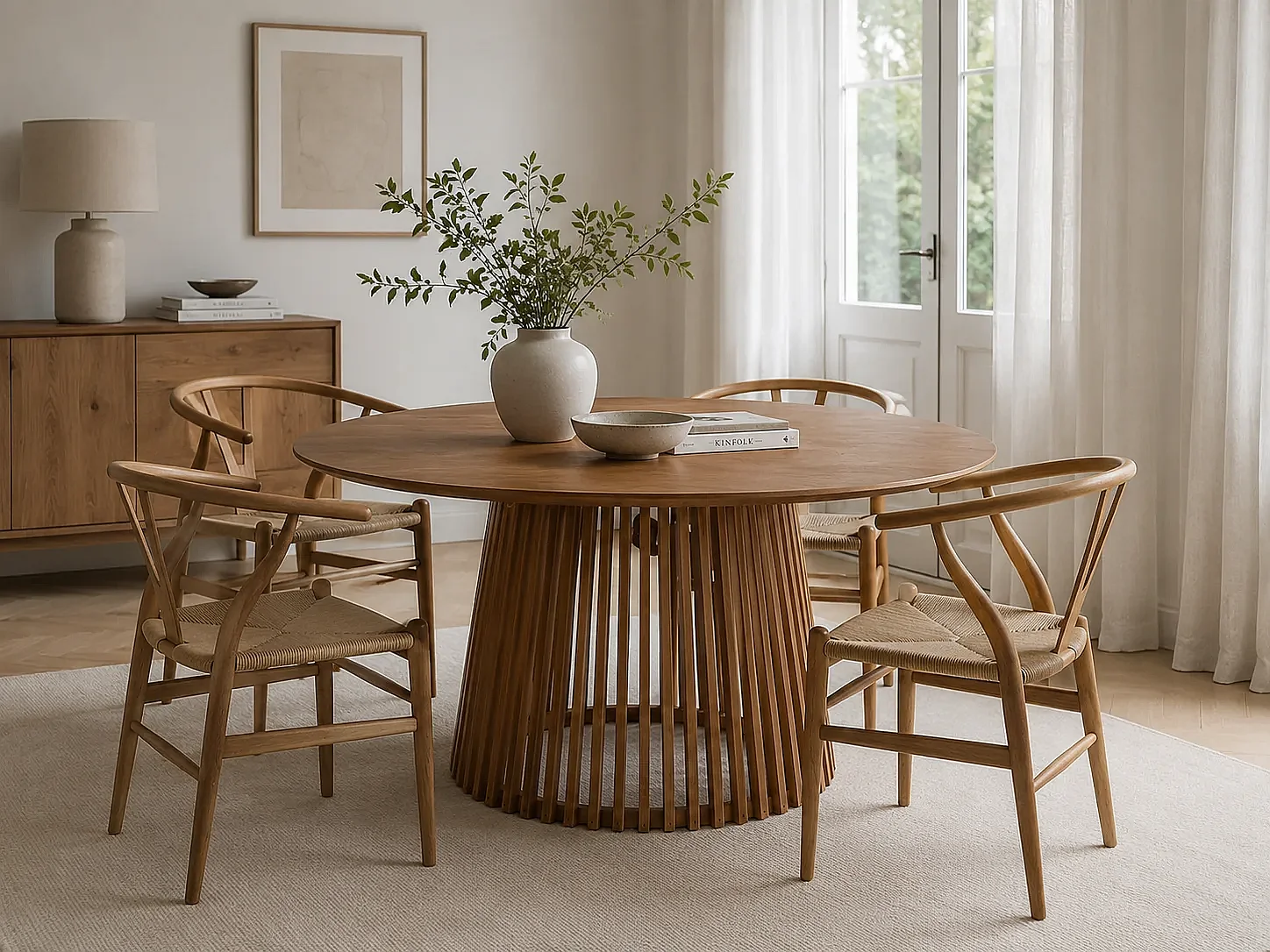 Table à manger ronde FRANTZ en bois massif de Mindi Ø 150×75 cm
