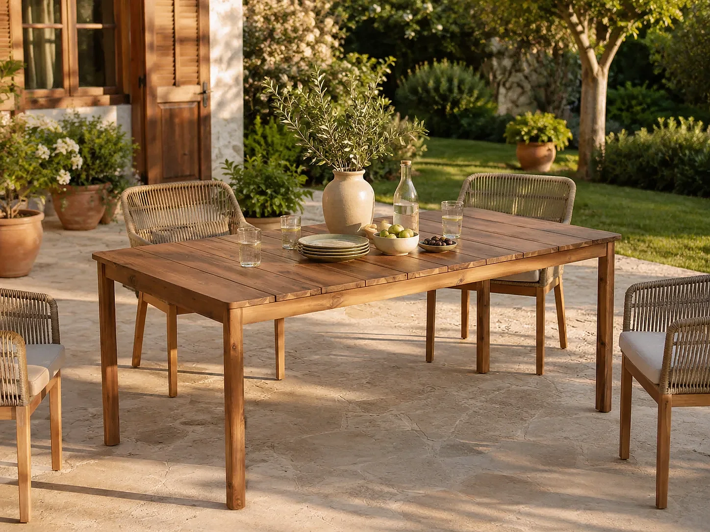 Table à manger NAVANT en bois macif coloris naturel 200 x 100 x 75 cm