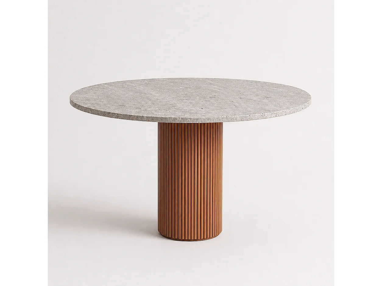 Table à manger AKASSIA en travertin et bois