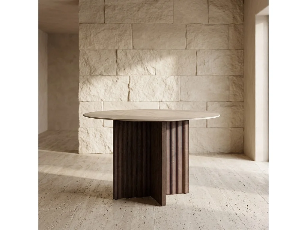 Table à manger SKY céramique effet Travertin Φ120x76 cm