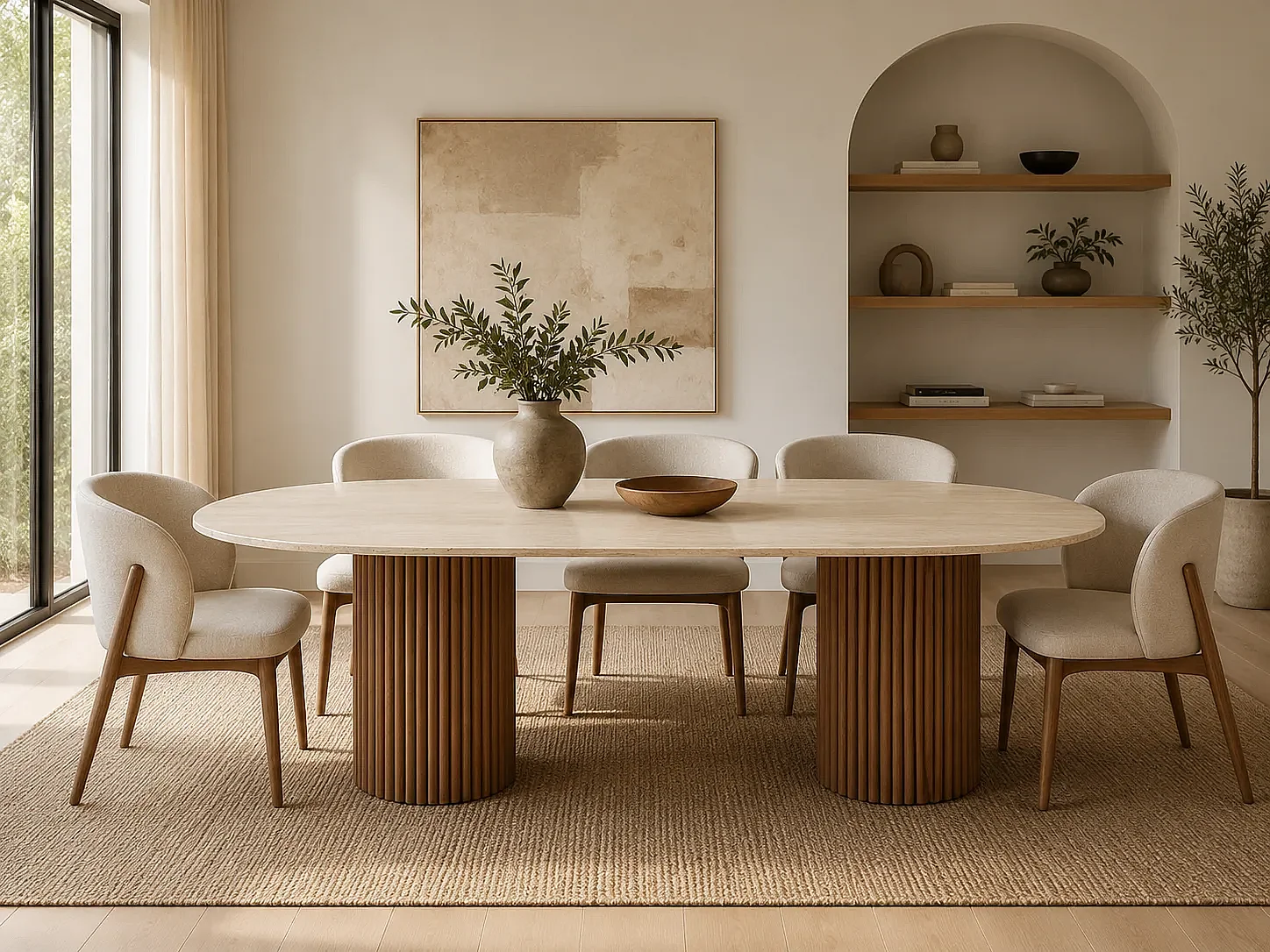 Table à manger SEQUOIA en Travertin & Bois