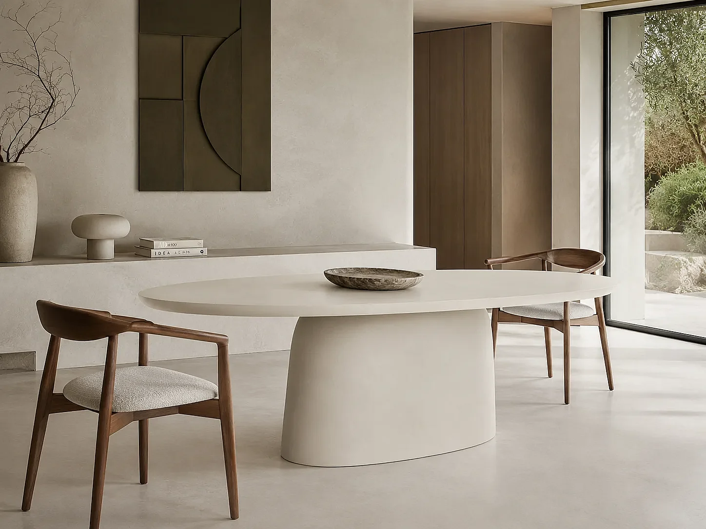 Table de jardin ovale BRECCAN BEIGE fibre ciment 130 x 70 x 40 cm