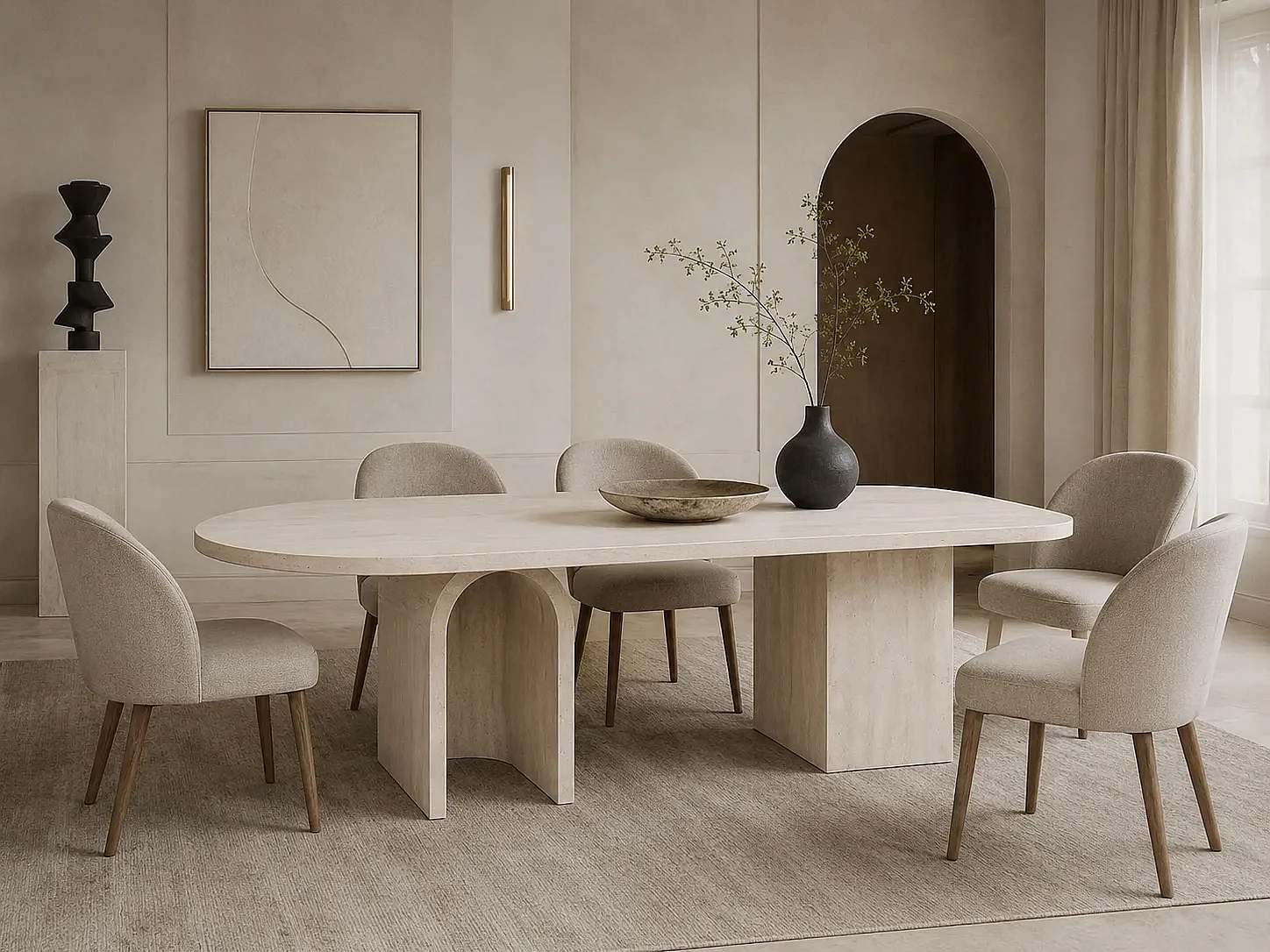 Table à manger ARCHETTA en travertin 260 x 120 cm