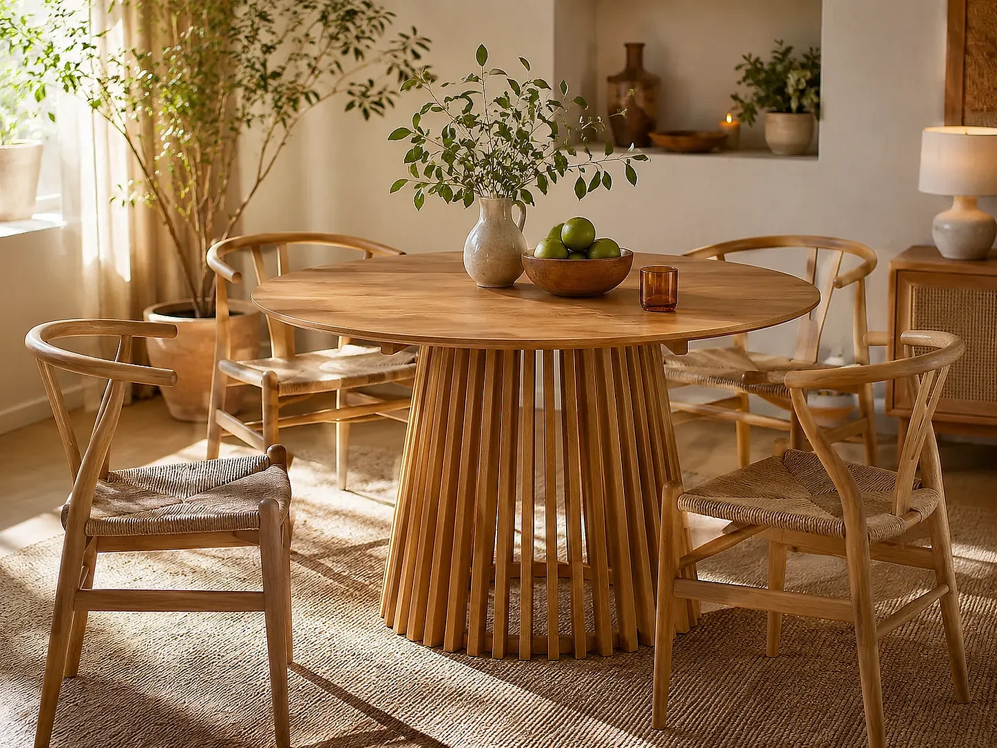 Table à manger ronde FRANTZ en bois massif de Mindi Ø 120×76,5 cm