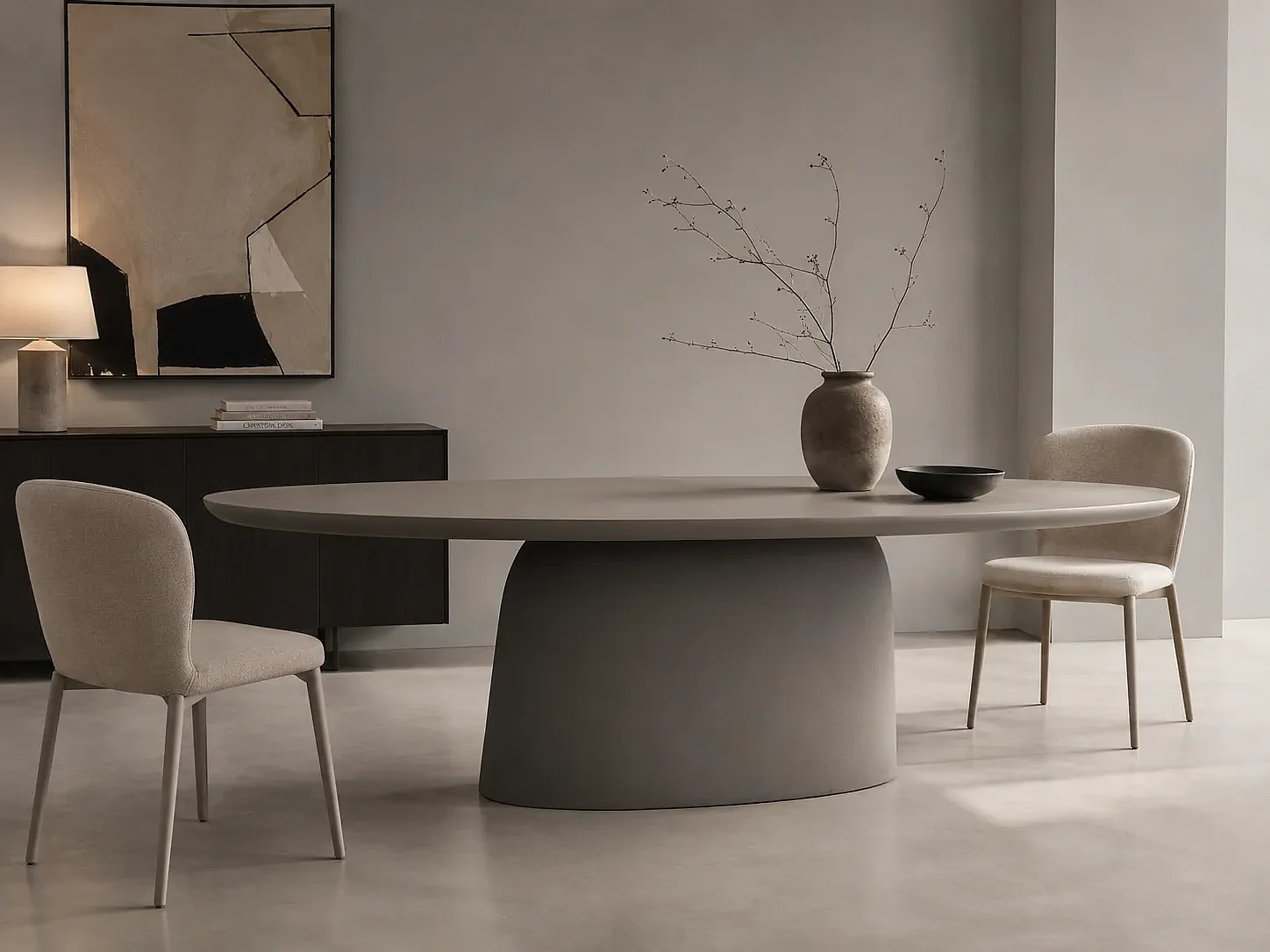 Table à manger Ovale BRECCAN gris fibre ciment 240 x 100 x 75 cm
