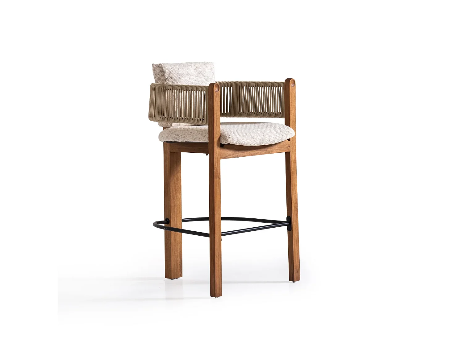 Taburete alto LUA madera y bouclé blanco