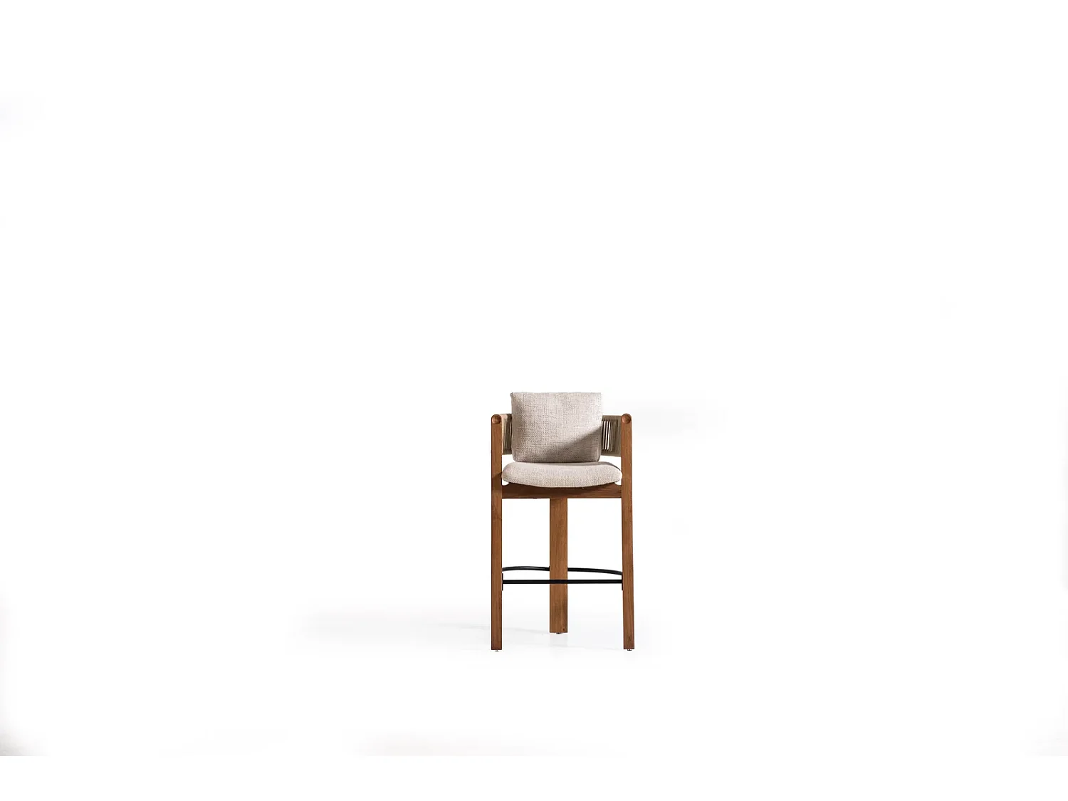 Taburete alto LUA madera y bouclé blanco