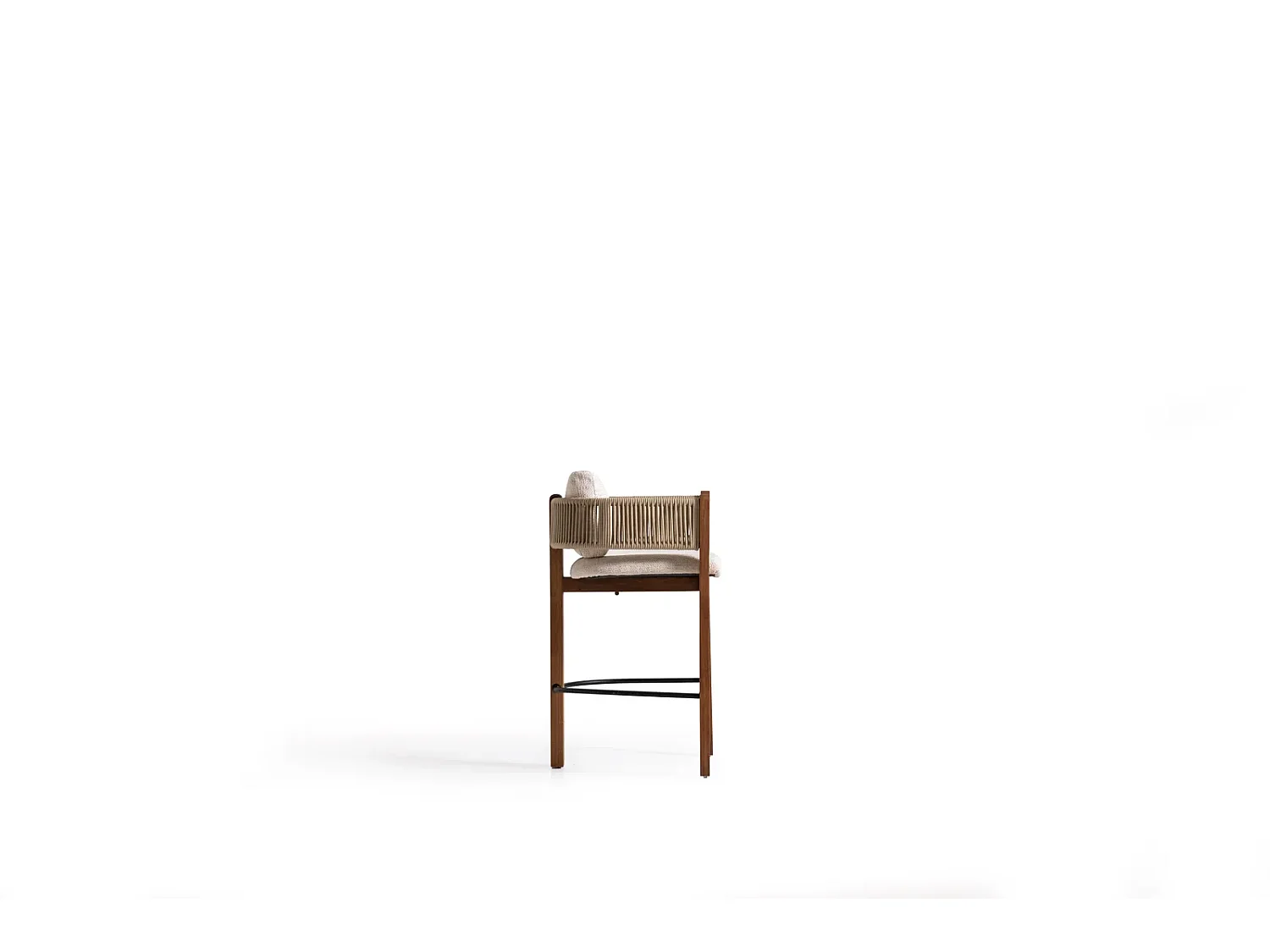 Taburete alto LUA madera y bouclé blanco