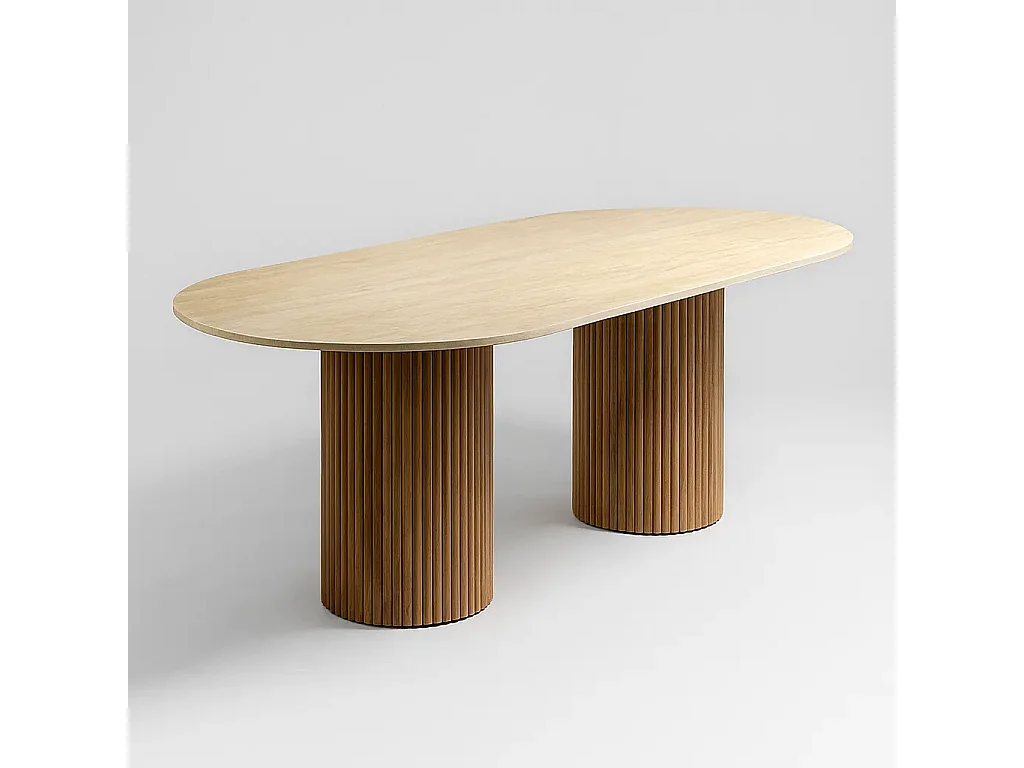 Table à manger SEQUOIA en Travertin Premium et Bois