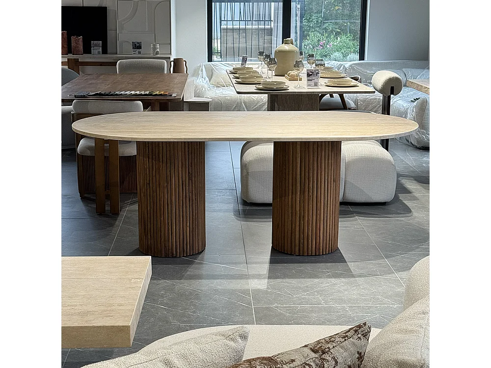 Table à manger SEQUOIA en Travertin Premium et Bois