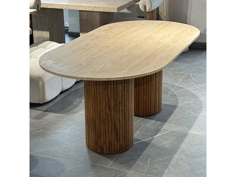 Table à manger SEQUOIA en Travertin Premium et Bois