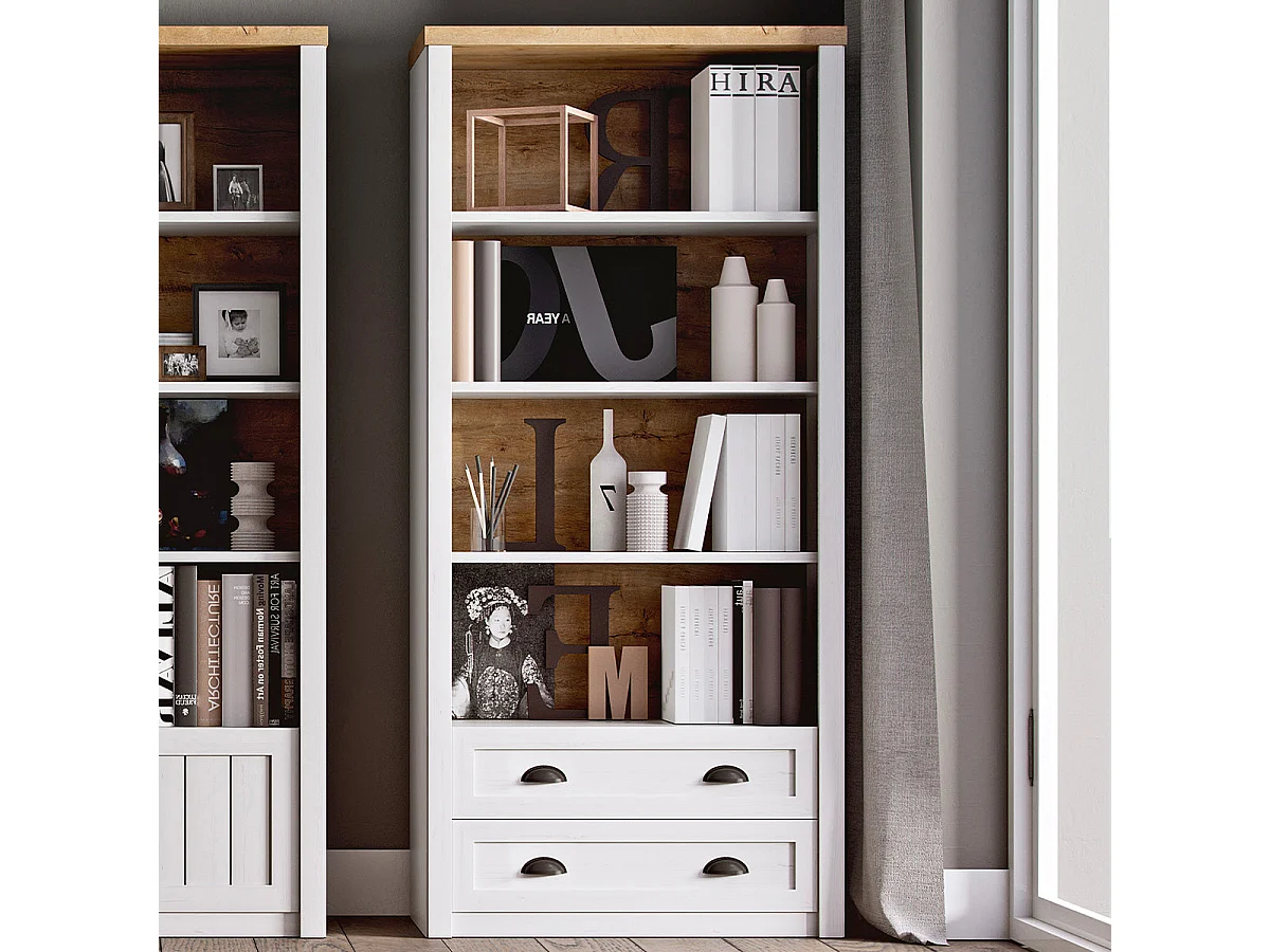 Léandre White and Wood 2-drawer bookcase