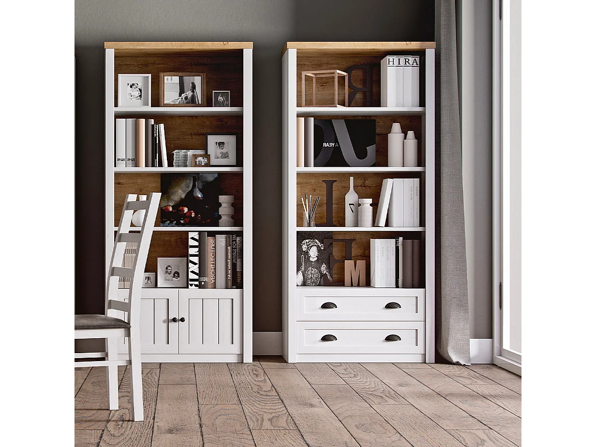 Léandre White and Wood 2-drawer bookcase