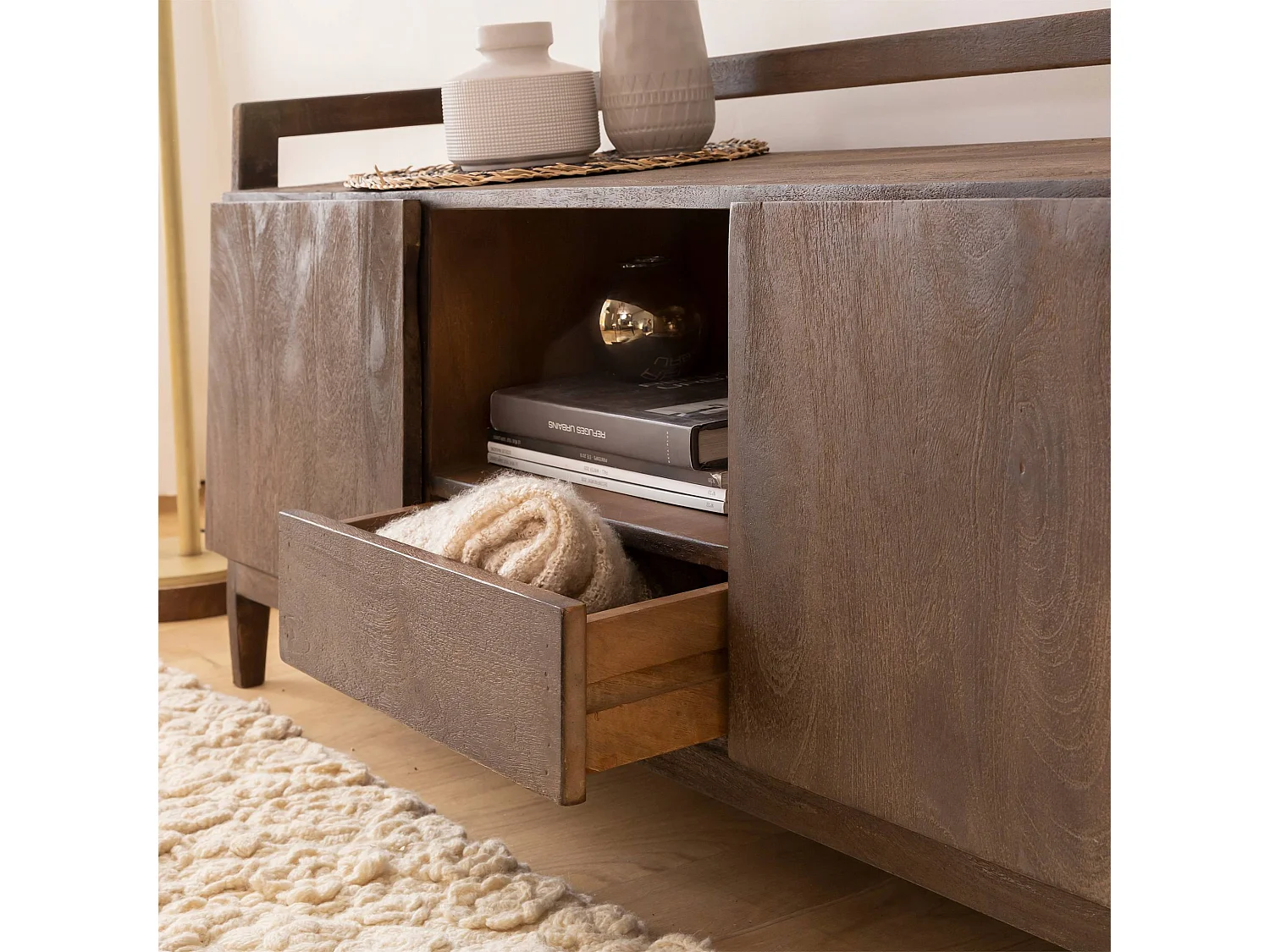 Meuble TV en bois de manguier marron Emile