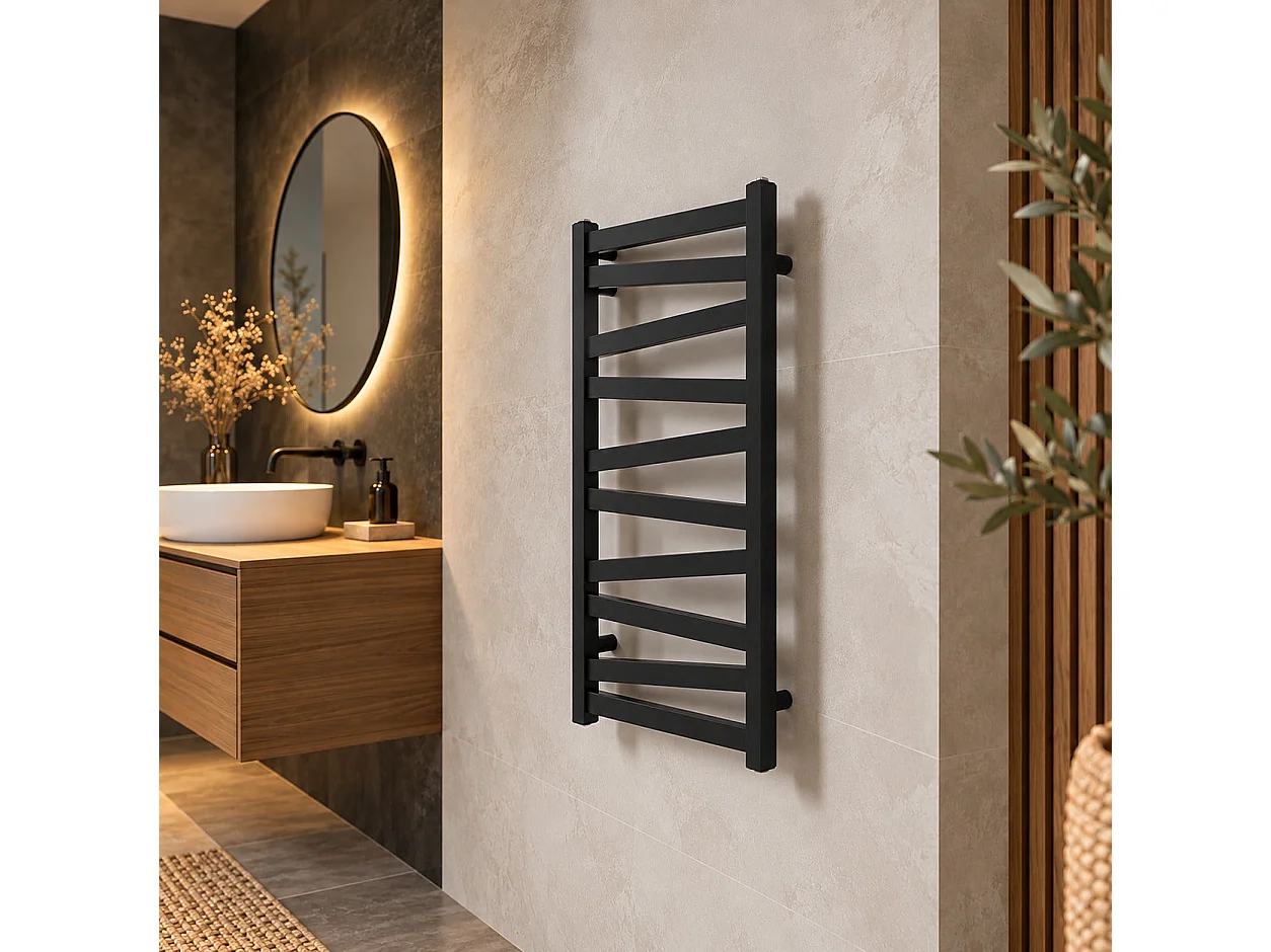 Radiateur sèche-serviettes eau chaude design CYRKA 97 x 50 cm noir mat