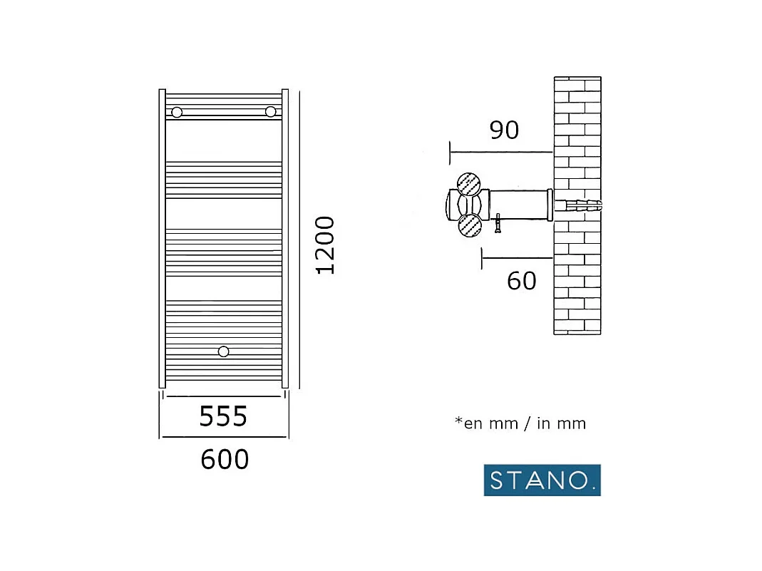 Radiateur sèche-serviettes eau chaude CODA 120 x 60 cm noir mat