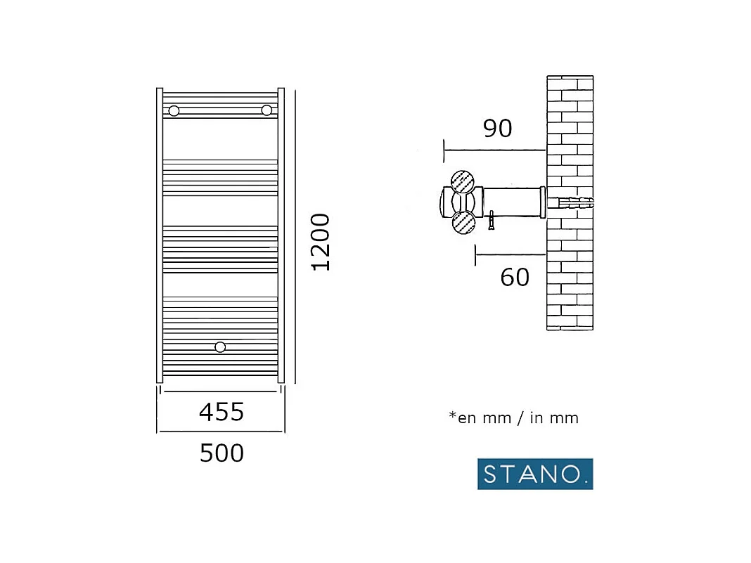 Radiateur sèche-serviettes eau chaude CODA 120 x 50 cm blanc
