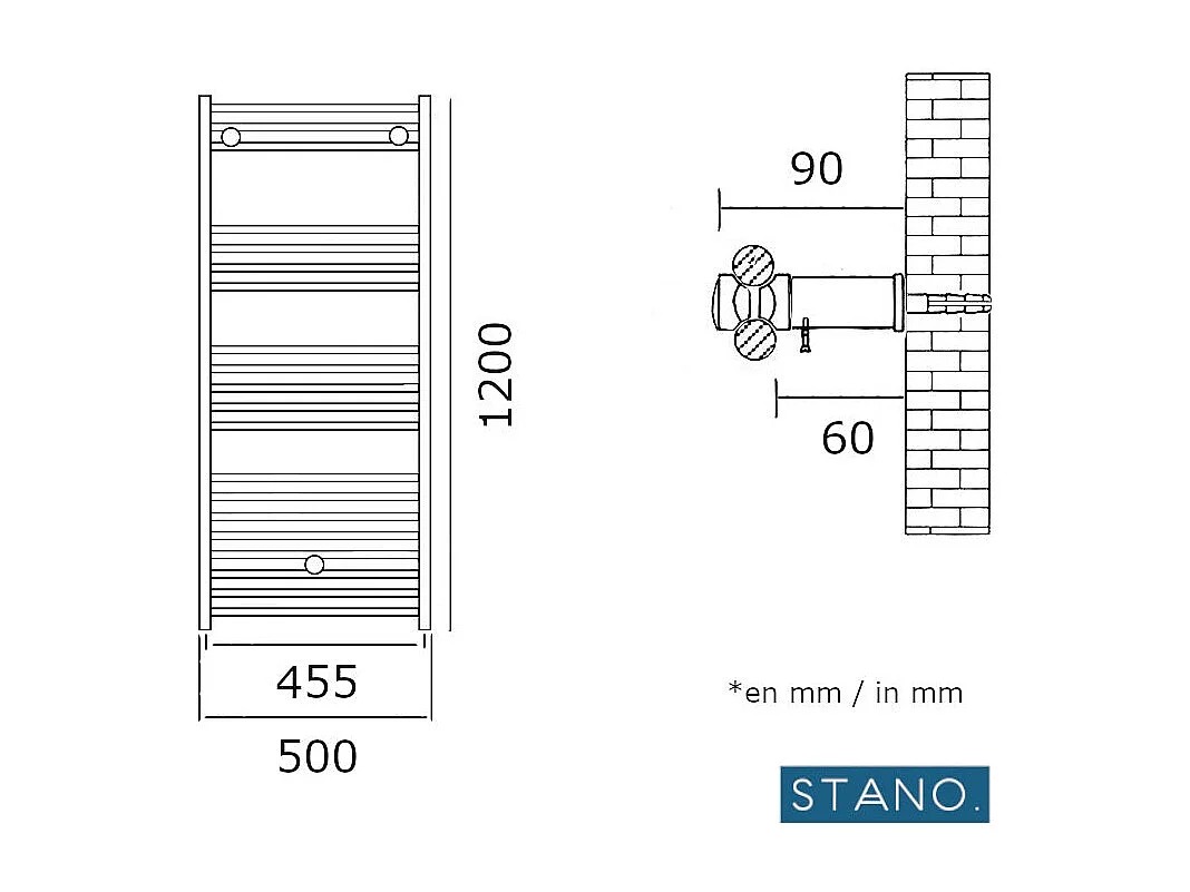 Radiateur sèche-serviettes eau chaude CODA 120 x 50 cm blanc