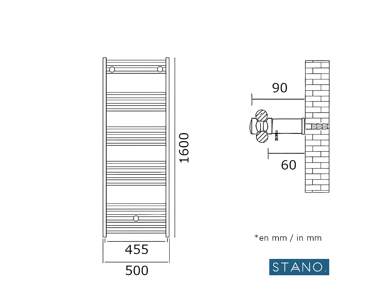 Radiateur sèche-serviettes eau chaude CODA 160 x 50 cm blanc