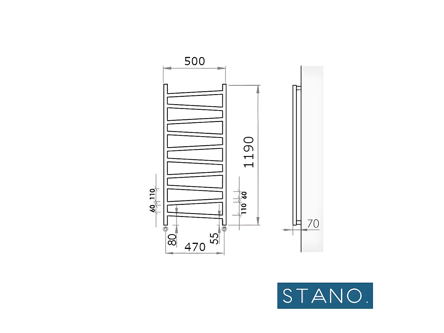 Radiateur sèche-serviettes eau chaude design CYRKA 119 x 50 cm noir mat