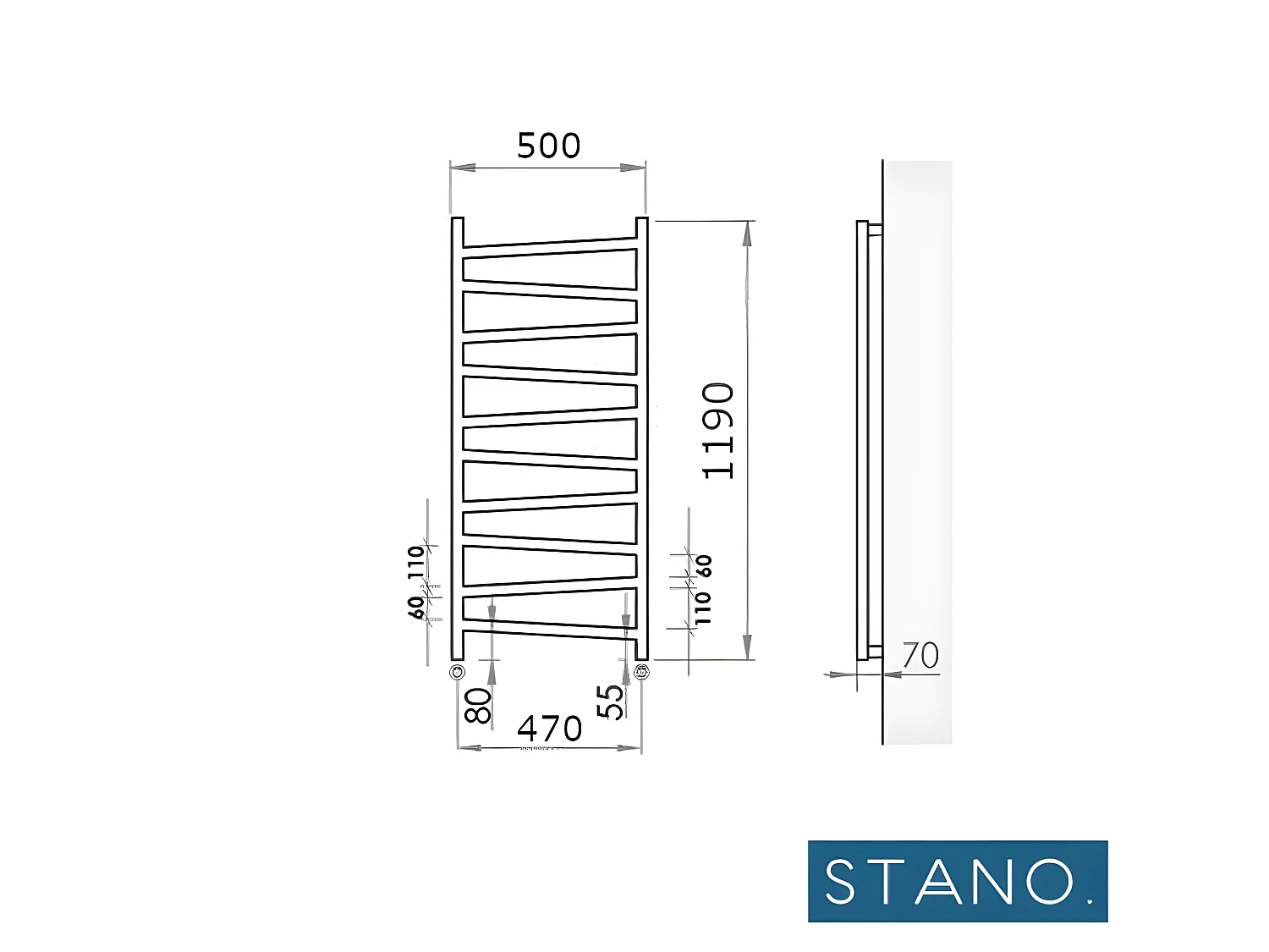 Radiateur sèche-serviettes eau chaude design CYRKA 119 x 50 cm noir mat
