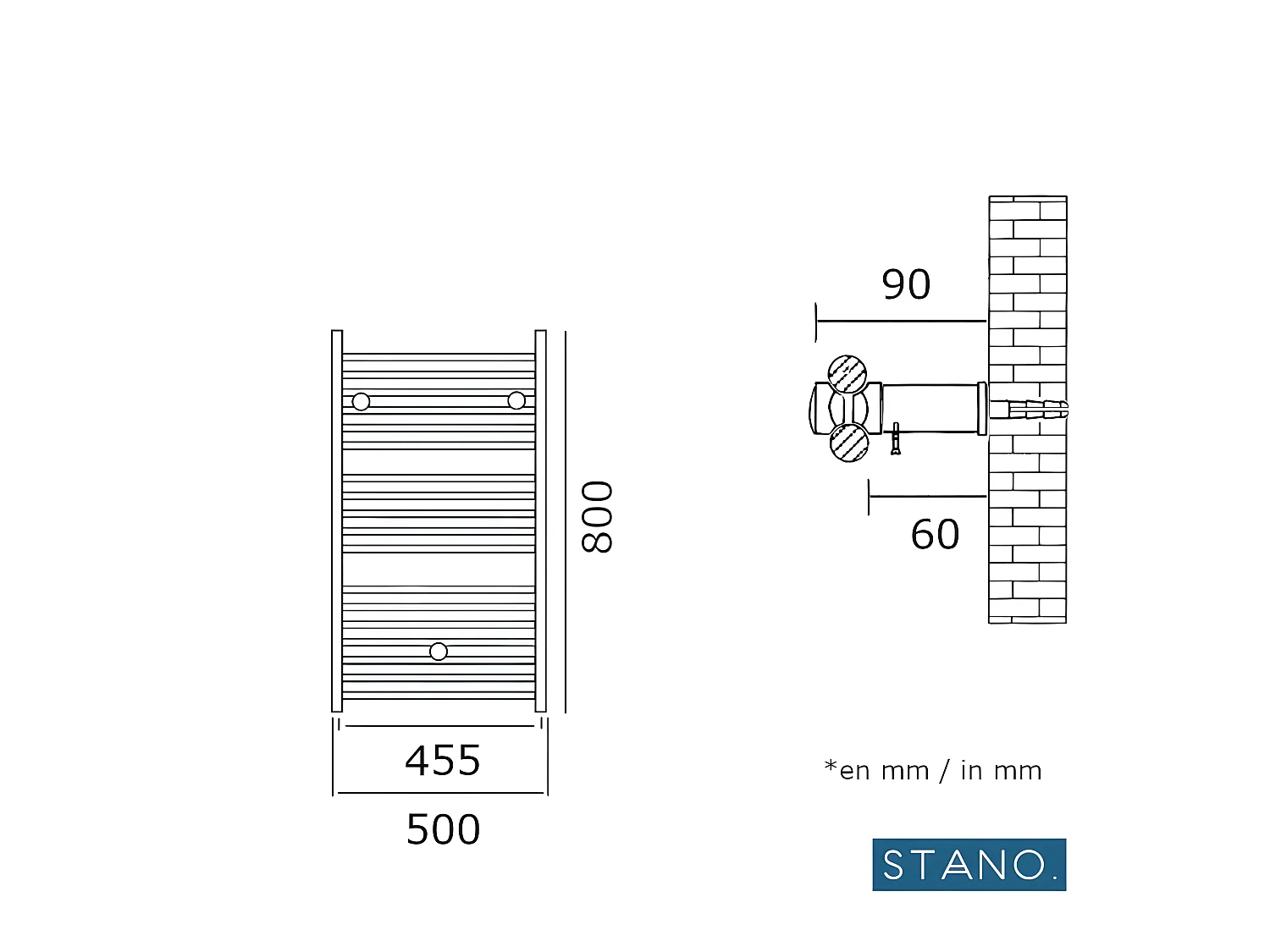 Radiateur sèche-serviettes eau chaude CODA 80 x 50 cm noir mat