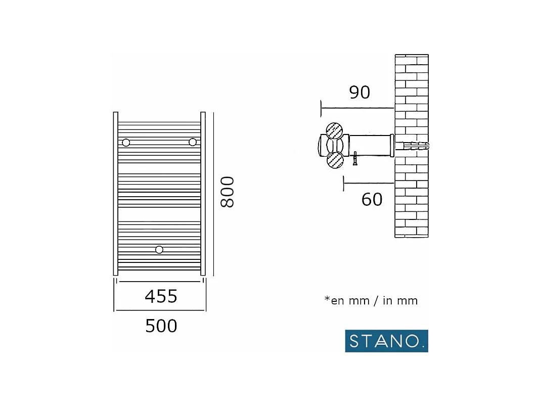Radiateur sèche-serviettes eau chaude CODA 80 x 50 cm blanc