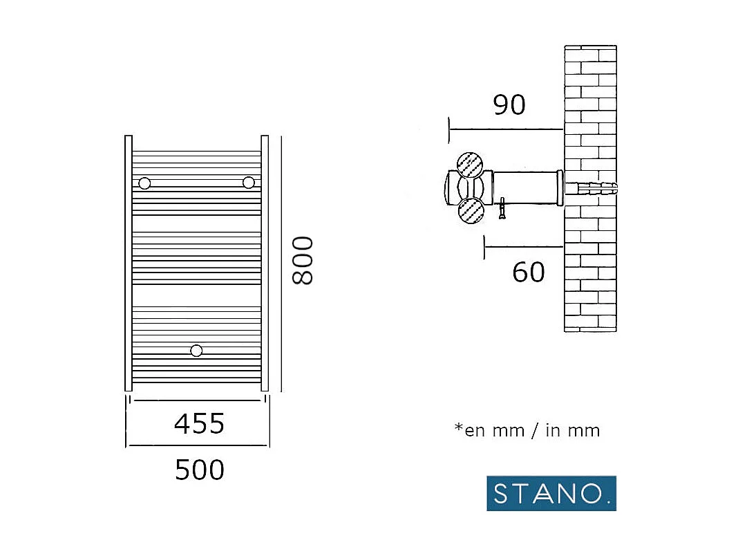 Radiateur sèche-serviettes eau chaude CODA 80 x 50 cm blanc