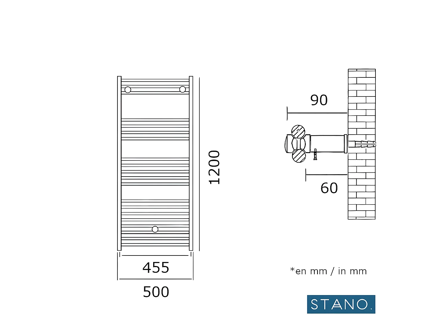 Radiateur sèche-serviettes eau chaude CODA 120 x 50 cm noir mat