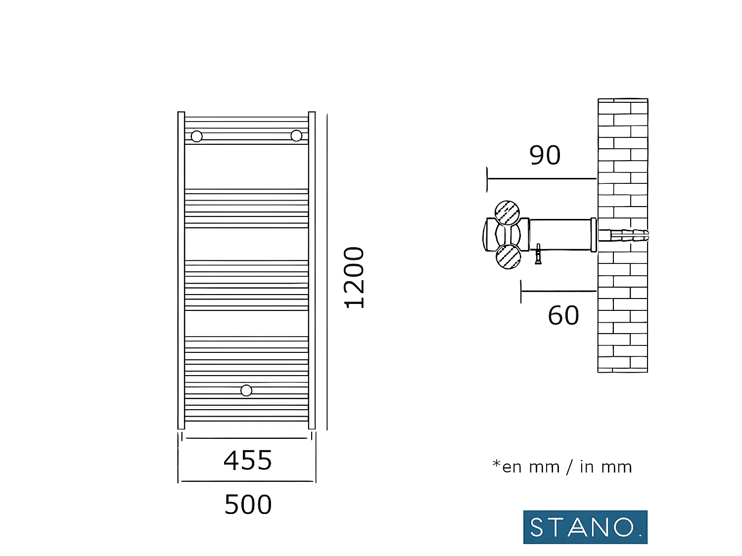 Radiateur sèche-serviettes eau chaude CODA 120 x 50 cm noir mat