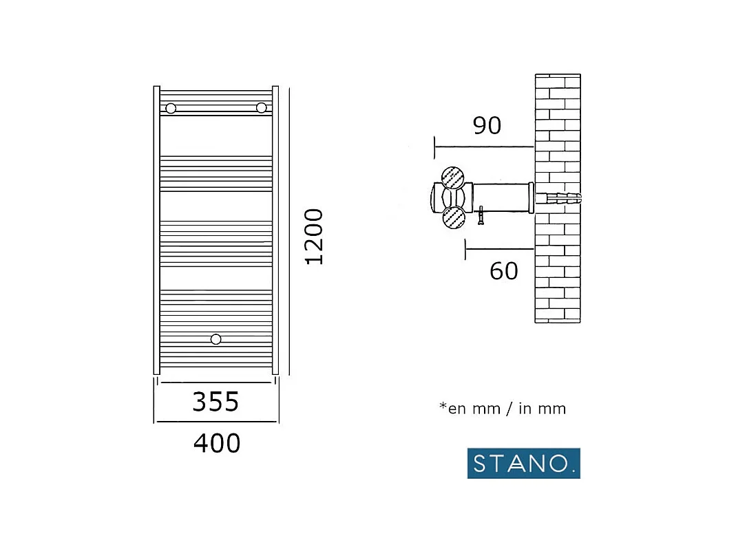 Radiateur sèche-serviettes eau chaude CODA 120 x 40 cm blanc