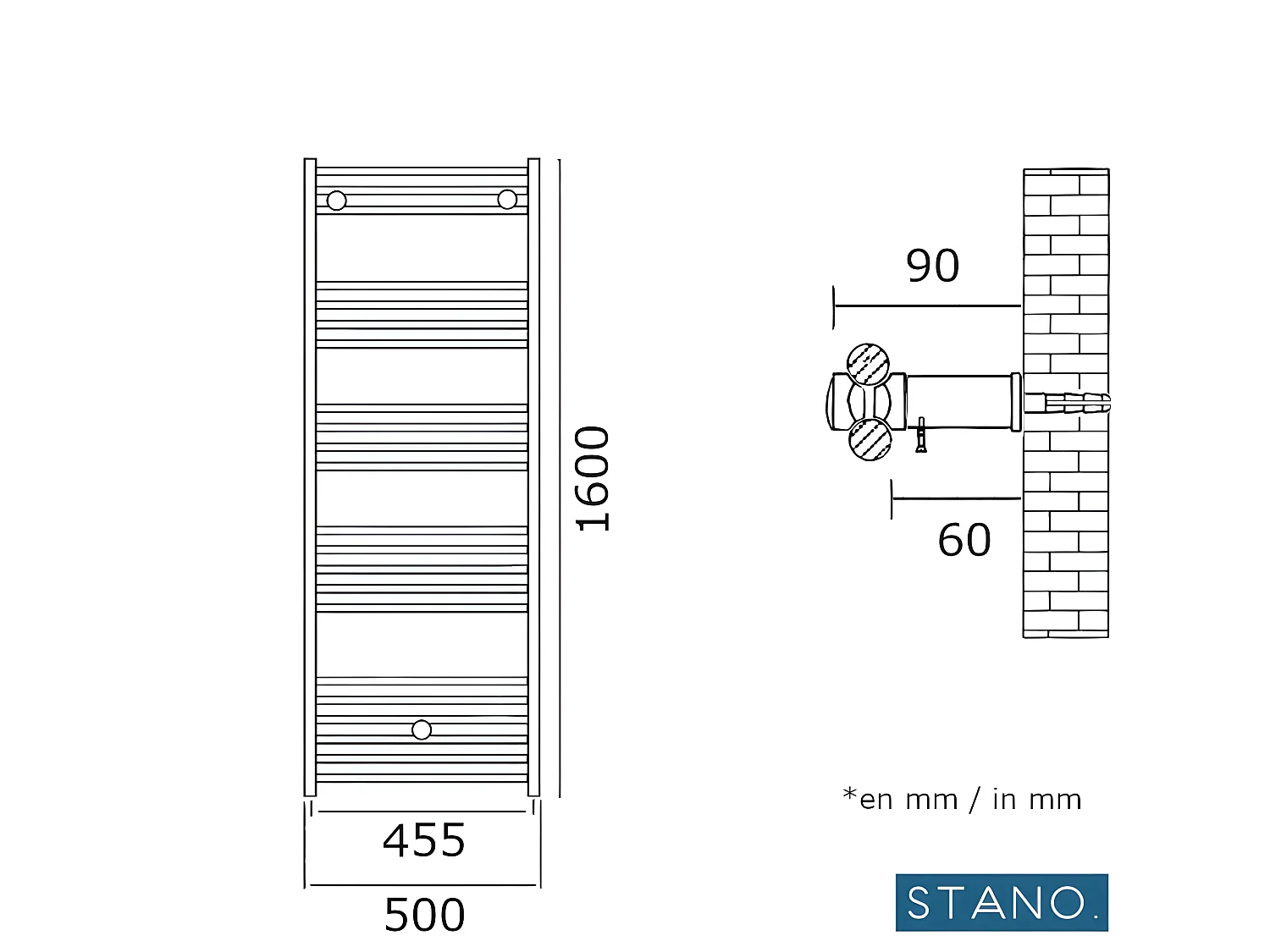 Radiateur sèche-serviettes eau chaude CODA 160 x 50 cm noir mat