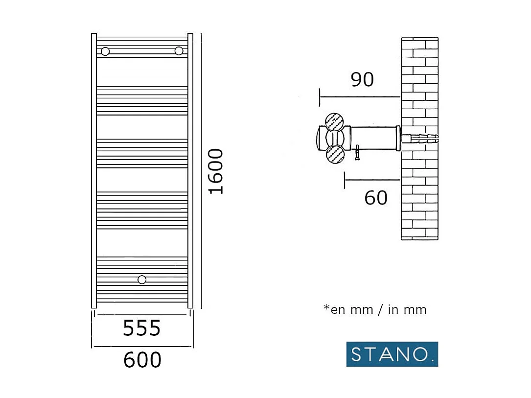 Radiateur sèche-serviettes eau chaude CODA 160 x 60 cm noir mat