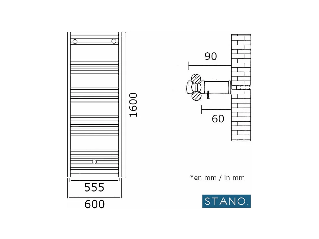 Radiateur sèche-serviettes eau chaude CODA 160 x 60 cm blanc