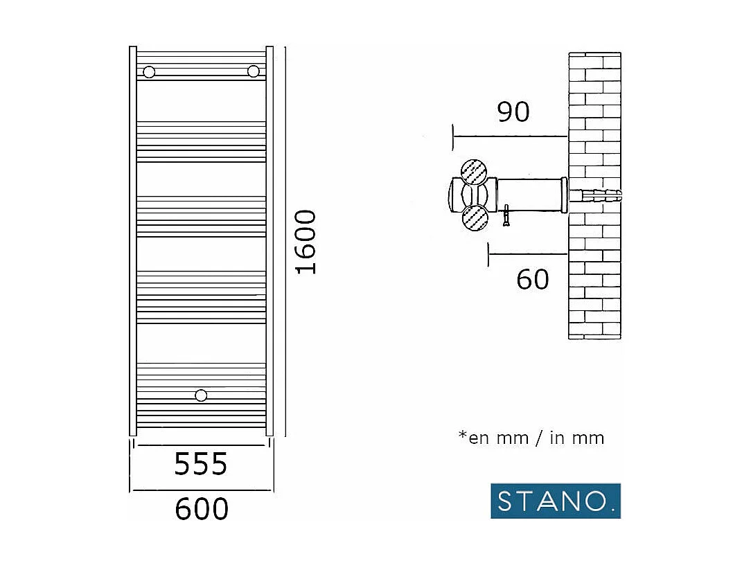 Radiateur sèche-serviettes eau chaude CODA 160 x 60 cm blanc