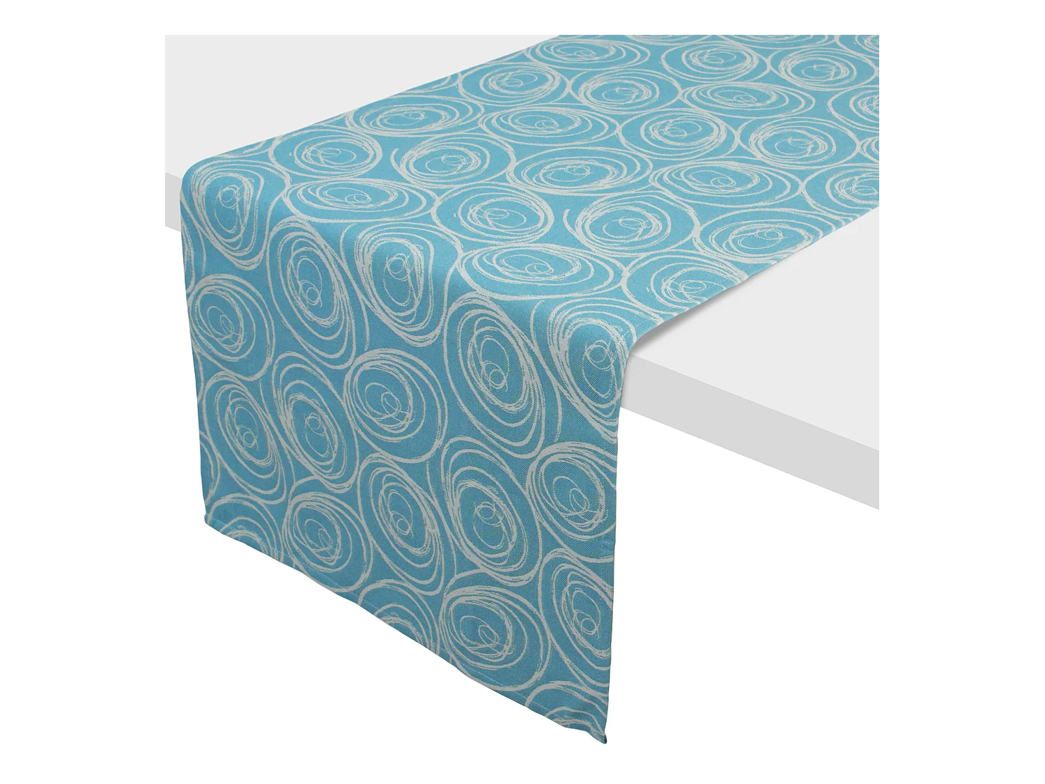 Chemin de table 45x150 cm Jacquard coton SPIRALE bleu turquoise