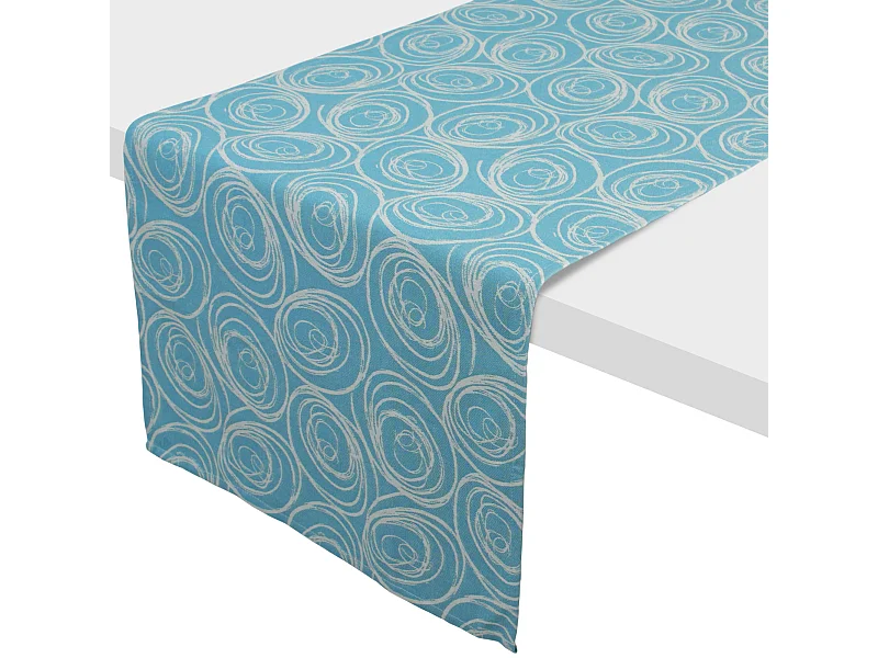 Chemin de table 45x150 cm Jacquard coton SPIRALE bleu turquoise
