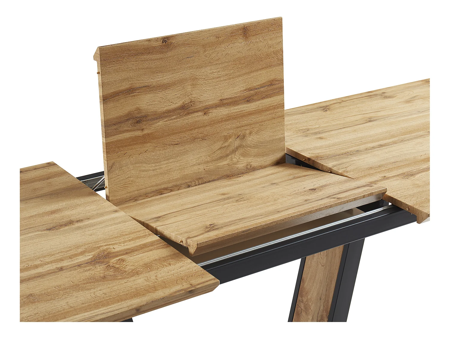 Table à manger extensible 6 à 10 personnes en MDF et métal - Naturel et noir - VITENO