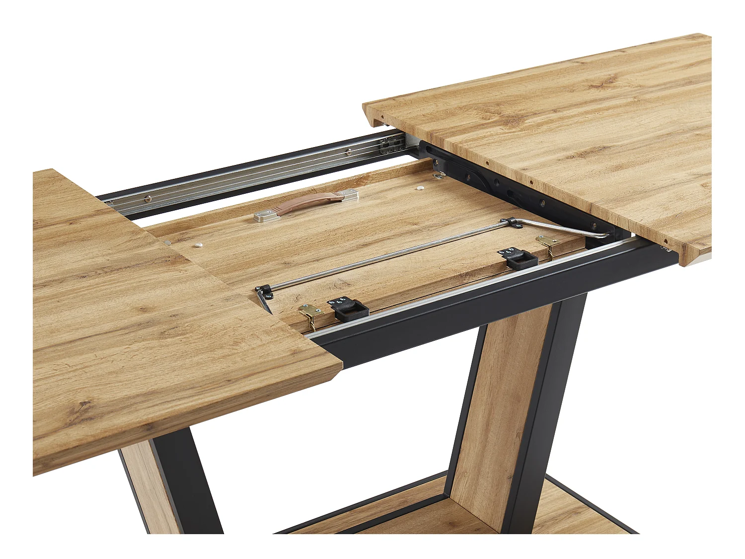 Uittrekbare eettafel 6-10 personen in mdf en metaal - Houtlook en zwart - VITENO