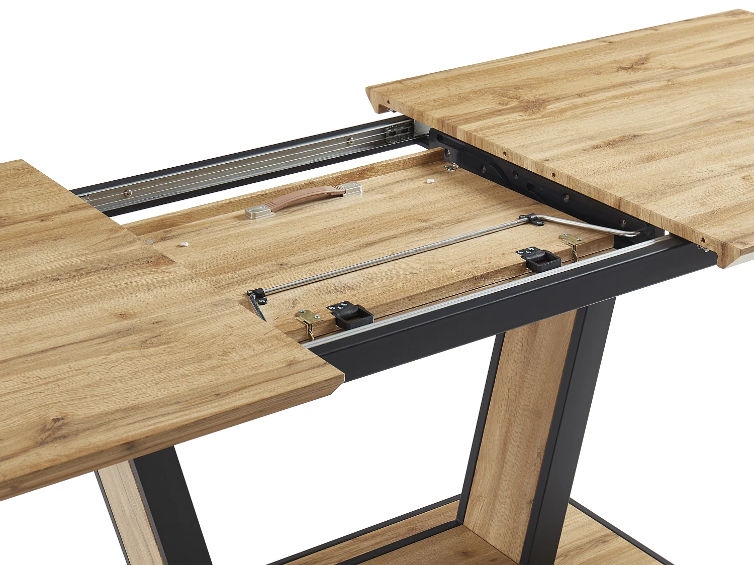 Table à manger extensible 6 à 10 personnes en MDF et métal - Naturel et noir - VITENO